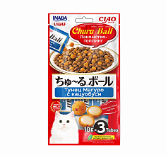 INABA CIAO Churu Ball шарики для кошек с кремовой начинкой (ТУНЕЦ МАГУРО, КАЦУОБУСИ), 3 шт по 10 г