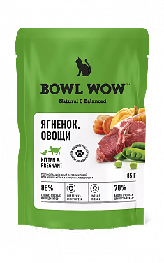 BOWL WOW пауч для котят (ЯГНЕНОК, ОВОЩИ), 85 г