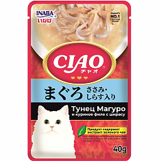 INABA Ciao Pouch пауч для кошек (ТУНЕЦ МАГУРО, КУРИЦА, ШИРАСУ), 40г