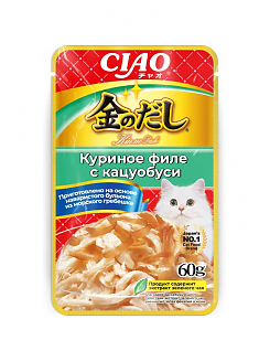 INABA Kinnodashi пауч для кошек (КУРИЦА, КАЦУОБУСИ В ЖЕЛЕ), 60 г