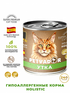 PETVADOR консервы для кошек Утка 240гр (уп.12шт), шт