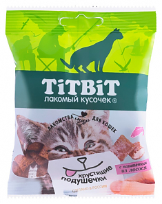 TITBIT лакомство хрустящие подушечки для кошек с паштетом из лосося, 30 г