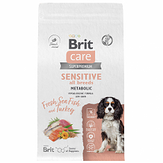 BRIT CARE, Сухой корм с морск.рыбой и инд. д/взр.соб "Dog Adult Sensitive Metabolic", 12 кг