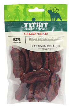 Лакомство Колбаса Чоризо для собак, 80 г. ЗОЛОТАЯ КОЛЛЕКЦИЯ. TITBIT.