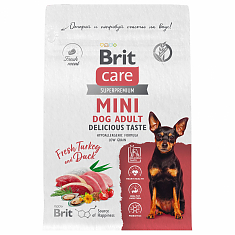 BRIT CARE Mini, Сухой корм с инд. и уткой для вз.соб.мин.пор,"Adult.Delicious Taste",0.4кг