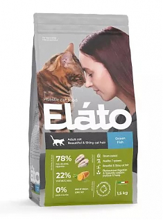 ELATO HOLISTIC для кошек для красивой и блестящей шерсти (РЫБА), 1,5 кг.