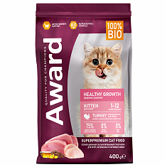 AWARD Healthy growth для котят от 1 месяца (индейка,курица,рыбий жир, семяна льна) 400г
