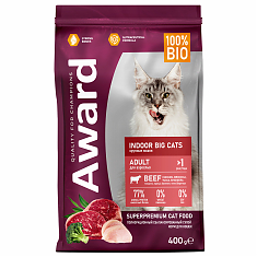 AWARD IndoorBigСats для взрослых кошек крупных пород (говядина,курица,брокколи,юкка Шидигера) 400г