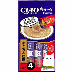 INABA Ciao Churu пюре для кошек (ТУНЕЦ МАГУРО, УСТРИЦЫ), 4 шт по 14 г