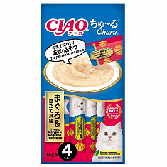 INABA Ciao Churu пюре для кошек (ТУНЕЦ МАГУРО, ГРЕБЕШОК), 4 шт по 14 г