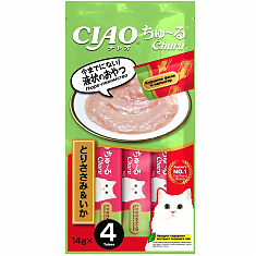 INABA Ciao Churu пюре для кошек (КУРИЦА, КАЛЬМАР), 4 шт по 14 г