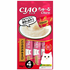 INABA Ciao Churu пюре для кошек (КУРИЦА, КРЕВЕТКИ), 4 шт по 14 г
