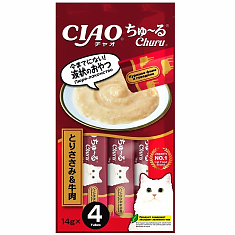 INABA Ciao Churu пюре для кошек (КУРИЦА, ГОВЯДИНА), 4 шт по 14 г
