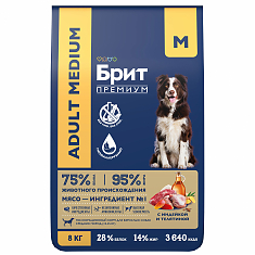 BRIT PREMIUM, Сухой корм с индейкой и телятиной для собак "Dog Adult Medium", 8 кг, 5063178