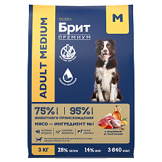 BRIT PREMIUM, Сухой корм с индейкой и телятиной для собак "Dog Adult Medium", 3 кг, 5063161