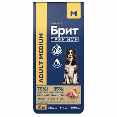 Брит Премиум Adult Medium Сухой корм для собак средних пород (ИНДЕЙКА, ТЕЛЯТИНА), 15 кг