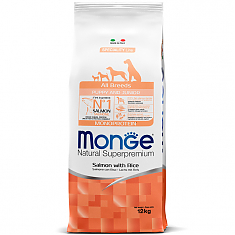 Monge Dog Monoprotein корм для щенков (ЛОСОСЬ, РИС), 12 кг