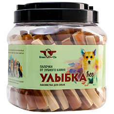 Лакомство УЛЫБКА FREE мягкие жевательные палочки для собак от зубного камня, 1012 г. GREENQZIN.