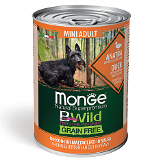 Monge Dog BWild GRAIN FREE консервы для собак мелких пород (УТКА, ТЫКВА, КАБАЧКИ), 400г