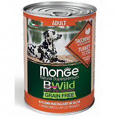 Monge Dog BWild GRAIN FREE консервы для собак (ИНДЕЙКА, ТЫКВА, КАБАЧКИ), 400г