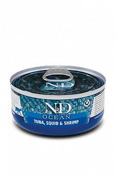 N&D OCEAN влажный корм для кошек (ТУНЕЦ, КАЛЬМАР, КРЕВЕТКИ), 70 г.