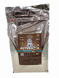 PETVADOR Полнорационный корм для стерилизованных кошек с уткой 10 кг, шт