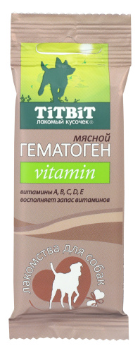 TITBIT лакомство гематоген мясной vitamin для собак, 35 г