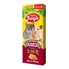 HAPPY JUNGLE палочки для мелких грызунов, мёд и орехи, 3 шт, 90 г