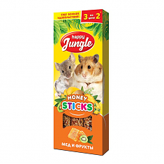 HAPPY JUNGLE палочки для мелких грызунов, мёд и фрукты, 3 шт, 90 г