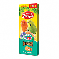HAPPY JUNGLE палочки для птиц, мёд и яйцо, 3 шт, 90 г