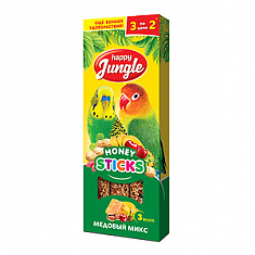 HAPPY JUNGLE палочки для птиц, медовый микс, 3 шт, 90 г