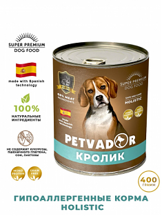 PETVADOR консервы для собак Кролик 400гр (уп.9шт), шт