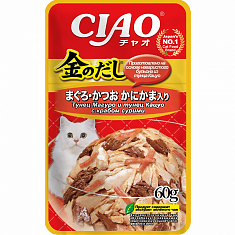 INABA Kinnodashi пауч для кошек (ТУНЕЦ, КРАБ СУРИМИ В ЖЕЛЕ), 60 г.