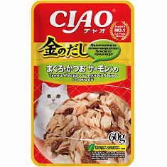 INABA Kinnodashi пауч для кошек (ТУНЕЦ, СЕМГА В ЖЕЛЕ), 60 г.