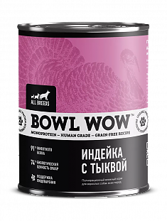 BOWL WOW консервы для собак (ИНДЕЙКА, ТЫКВА), 850 г