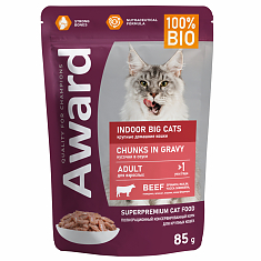 AWARD Indoor big cats для взрослых кошек крупных пород (ГОВЯДИНА, СОУС), 85г