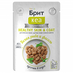 БРИТ КЕА Пауч для взр.кош, здоровье кожи и шерсти (БЕЛАЯ РЫБА, ФАСОЛЬ, СОУС), 85г
