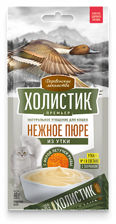 ДЕРЕВЕНСКИЕ ЛАКОМСТВА Холистик Нежное пюре из утка с икрой для кошек, 4 шт по 10 г