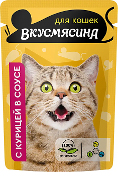 ВКУСМЯСИНА пауч для кошек (КУРИЦА, СОУС), 85 г.