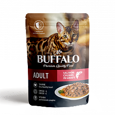 MR. BUFFALO ADULT HAIR & SKIN пауч для кошек с чувствительной кожей (ЛОСОСЬ, СОУС), 85 г.