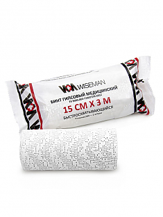 Бинт гипсовый медицинский быстросхватывающийся (15 см х 3 м), WISEMAN