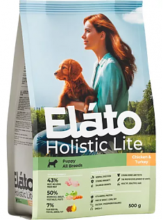 ELATO HOLISTIC Lite для щенков всех пород (КУРИЦА, ИНДЕЙКА), 0,5 кг