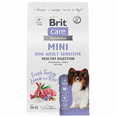BRIT CARE Mini, Сух. корм с инд и ягн д/вз.c.мин.п,"Adult Sensitive.Healthy Digestion",1,5кг,