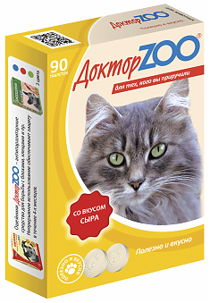 ДОКТОРZOO Лакомство для кошек СО ВКУСОМ СЫРА и биотином, 90 табл.