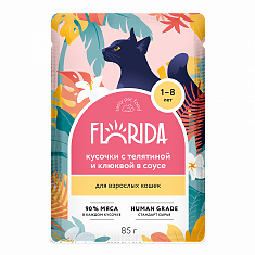 FLORIDA Пауч для кошек телятина/клюква кусочки в соусе 85гр, шт