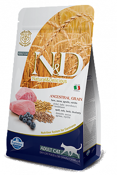 N&D AG для взрослых кошек (ЯГНЕНОК, СПЕЛЬТА, ОВЕС, ЧЕРНИКА), 0,3 кг.