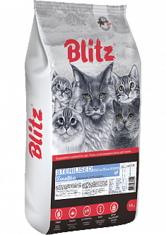 BLITZ SENSITIVE для стерилизованных кошек (ИНДЕЙКА), 10 кг.