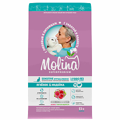 MOLINA HYPOALLERGENIC Сухой корм для взр. кошек с чувств. пищеварением (ЯГНЕНОК, ИНДЕЙКА), 1,5 кг