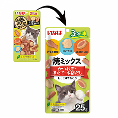 INABA Yaki Miksu Запеченное ассорти для кошек (КУРИЦА, КАЦУОБУСИ, ГРЕБЕШОК, БУЛЬОН), 25 г