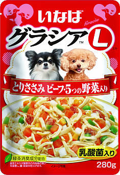INABA Gracia L пауч для собак (КУРИЦА, ГОВЯДИНА, 5 ВИДОВ ОВОЩЕЙ), 280 г